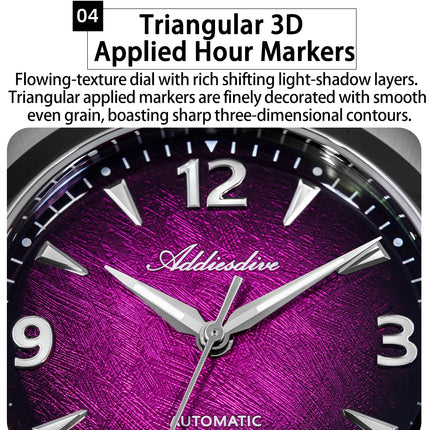 ADDIESDIVE Watch Sapphire New AD2560 Men Automatic Watches 8215 Mechanical Purple Dial Luminous Waterproof 200m Dive Wristwatch
