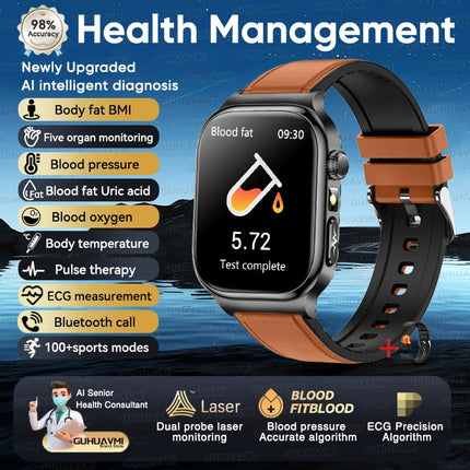 2026 Nuovo Misurazione Accurata Salute Smart Watch ECG + PPG Acido Urico Pressione Sanguigna Lipidi Nel Sangue Chiamata BT Smartwatch Per Le Donne Degli Uomini platinumshop