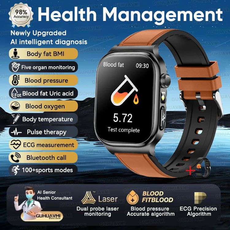 2026 Nuovo Misurazione Accurata Salute Smart Watch ECG + PPG Acido Urico Pressione Sanguigna Lipidi Nel Sangue Chiamata BT Smartwatch Per Le Donne Degli Uomini platinumshop