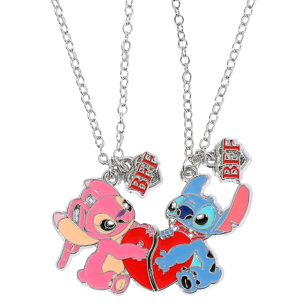 2 pezzi Disney Lilo & Stitch Collana con ciondolo a forma di cartone animato per gioielli per ragazze Accessori Anime Stitch Regali coordinati per i migliori amici