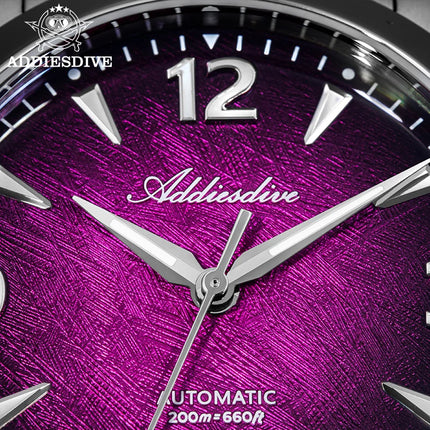 ADDIESDIVE Watch Sapphire New AD2560 Men Automatic Watches 8215 Mechanical Purple Dial Luminous Waterproof 200m Dive Wristwatch