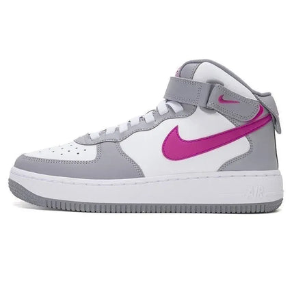 Nike Air Force 1 Mid EasyOn Comfort Versatile GS Strap High Top Casual Shoe Cement Grey Hot Pink Unisex FN1193-003