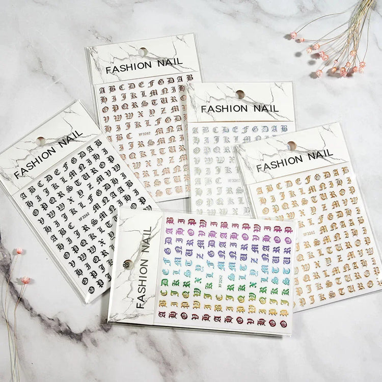 1PC 26-English Alphabet Number 3D Self-adhesive Nail Art Decal Sticker Word Small Letter Nail Decals Sticker Manicure Decoration
