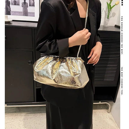 Small Luxury Design Women's Leather Silver Cloud Bag Female Gold Crossbody Bag Ladies Party Clutch Purse Female Handbags PlatiNum