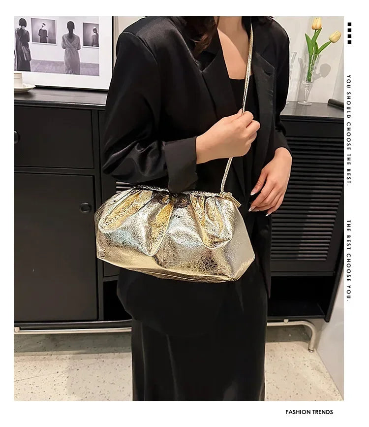 Small Luxury Design Women's Leather Silver Cloud Bag Female Gold Crossbody Bag Ladies Party Clutch Purse Female Handbags PlatiNum
