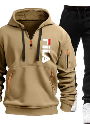 Autumn and winter hot selling men's hooded sweatshirt+casual pants two-piece outdoor multi pocket pullover and sports pants set PlatiNum