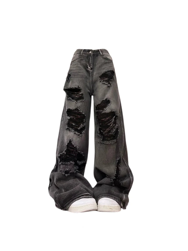 Women's Ripped Jeans Baggy Vintage Aesthetic Streetwear Cowboy Pants Harajuku Oversized Denim Trousers Y2k 2000s Trashy Clothes