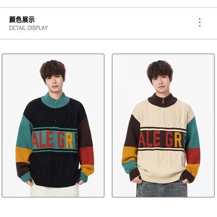 Autumn/winter Fashion Trend Retro Sports Thickened Warm Knitted Sweater Men's Loose Comfortable Large Size High Quality Sweater