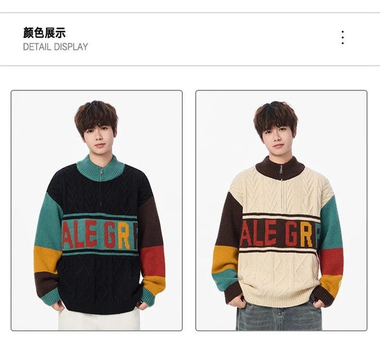 Autumn/winter Fashion Trend Retro Sports Thickened Warm Knitted Sweater Men's Loose Comfortable Large Size High Quality Sweater