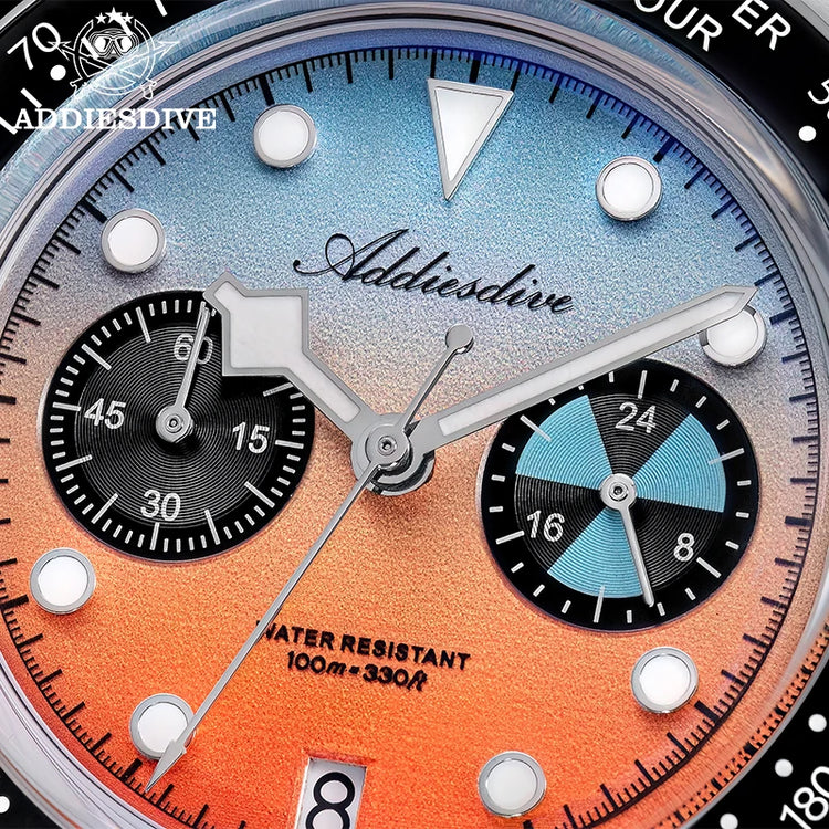 ADDIESDIVE 40mm Quartz Men's Watch AD2559 316L Stainless Steel 100M Water Resistant BGW9 Super Luminous Chronograph