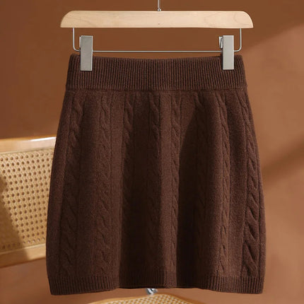 35% Cashmere & 65% Wool Women's Solid - Color Twisted Knit Umbrella Mini Skirt, Retro & Gentle PlatiNum
