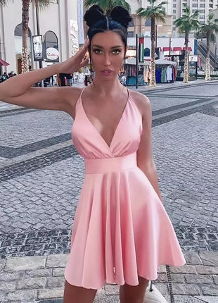 2023 Sexy robe de soirée moulante sans manches à dos nu pour femme élégante, col en V, mini-robe courte et moulante