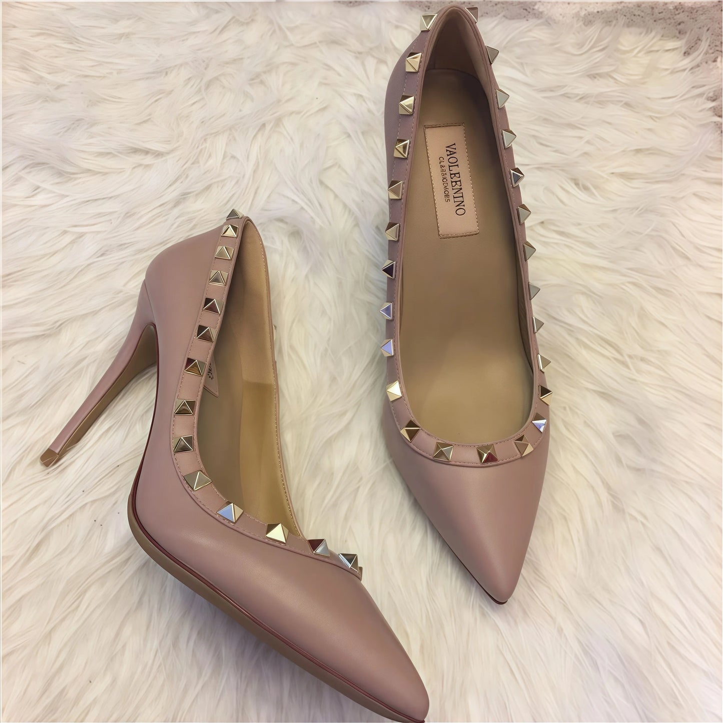 Women's High Heels Black Genuine Leather Rivet Pointed toe pumps luxury designer high quality Shoes Elegant woman heeled shoes