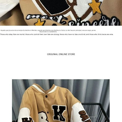 American Retro Baseball Jacket Unisex Loose Street Style Spring Autumn Couple Outerwear Windproof Long Sleeve Youth Fashion