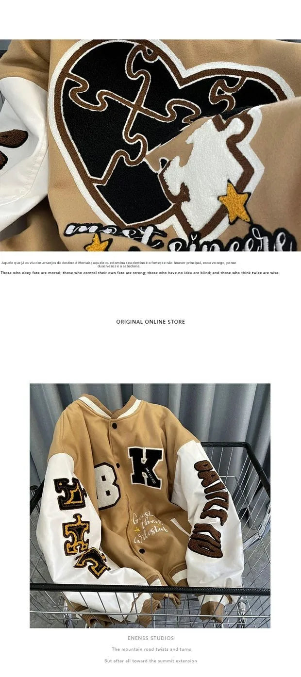 American Retro Baseball Jacket Unisex Loose Street Style Spring Autumn Couple Outerwear Windproof Long Sleeve Youth Fashion