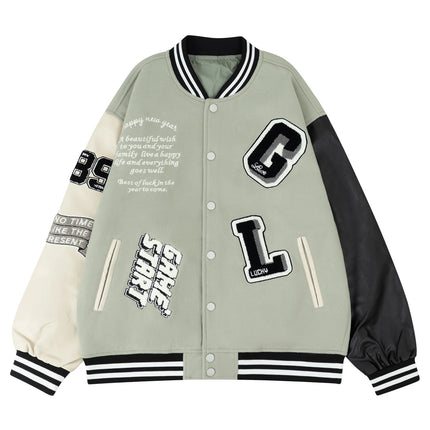 Men's Casual Varsity Jacket Racing Letterman Baseball Coat Vintage Embroidery Outerwear Streetswear with Faux Leather Sleeves