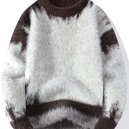 Autumn Winter Men's Casual Warm Fake mink fur Retro Knitted Sweater Round Neck Knitting Pullover Sweater
