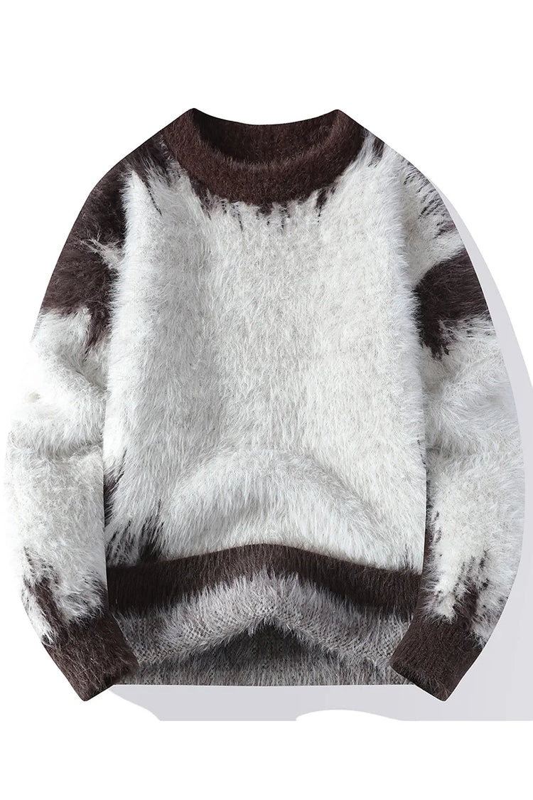 Autumn Winter Men's Casual Warm Fake mink fur Retro Knitted Sweater Round Neck Knitting Pullover Sweater