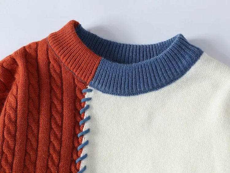 2024 Patchwork Knitted Sweater Trend High Street Autumn Winter Warm Men's Tops Hip-hop Street Clothing Fishing Sports Pullover