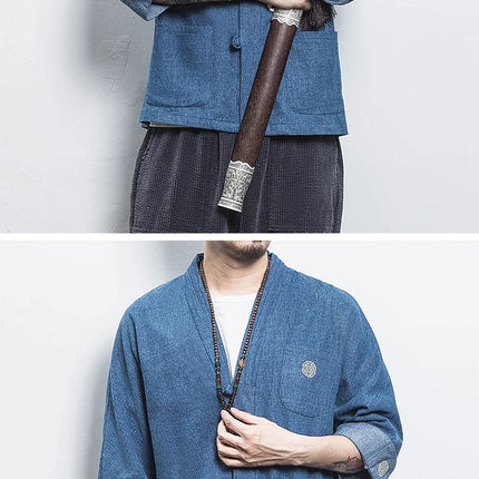 Camicia stile giapponese Kimono Haori Samurai Vestaglie Abito Cinese Hanfu Cardigan Giacche Retro Top Moda Cappotti di jeans Camicetta casual