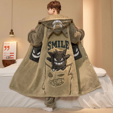Capybara Cute Fashion Hooded Plush Robe Pajamas Set Warm Flannel Loungewear Soft Home Sleepwear Men Boys Daily Casual Comfort