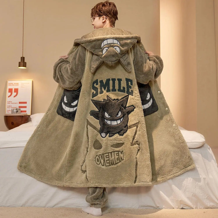 Capybara Cute Fashion Hooded Plush Robe Pajamas Set Warm Flannel Loungewear Soft Home Sleepwear Men Boys Daily Casual Comfort