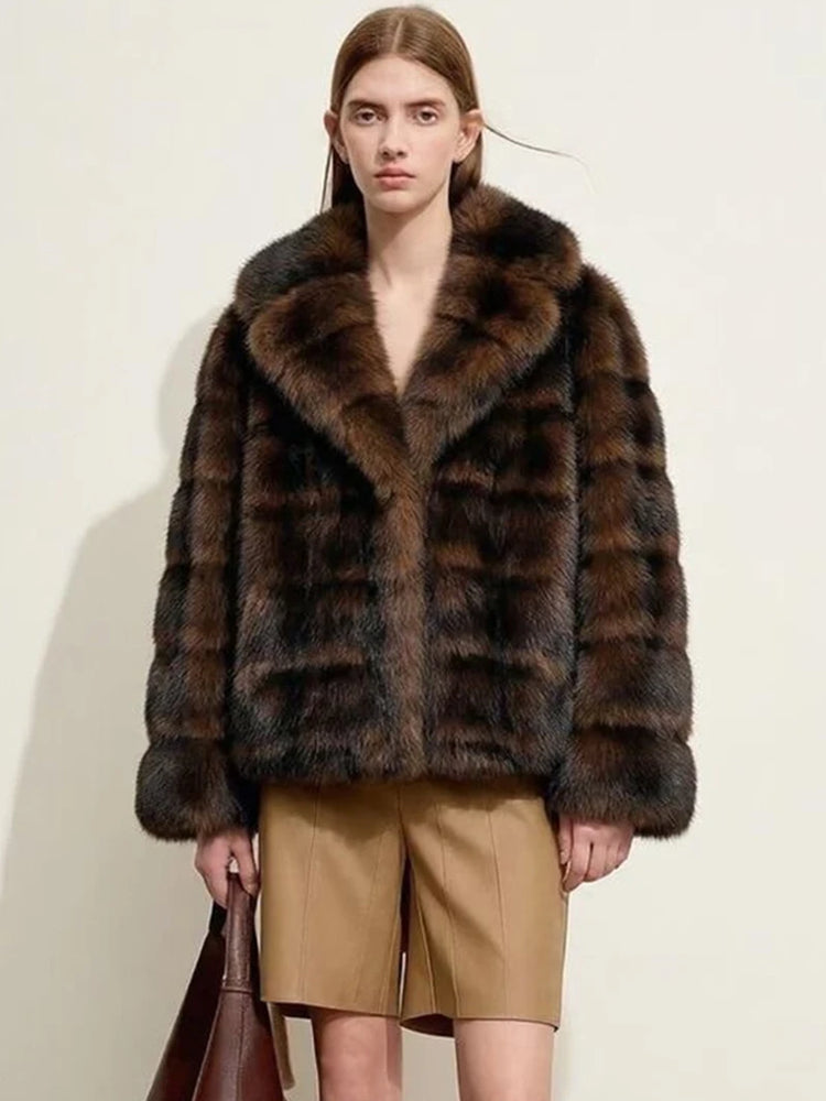 ZADORIN Luxury Woman Brown Mink Fur Coats Elegant Long Sleeve Fluffy Warm Faux Fur Coat Woman Loose Fur Jacket Winter Outerwears
