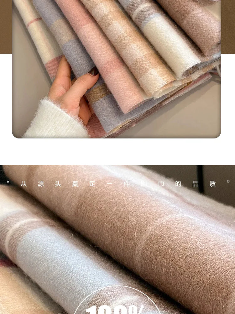 High Quality 100% Pure Wool Scarf Women Classic Chic  Autumn Winter Colorful Plaid Tassel Warm Muffler Female Thermal Shawl Lady