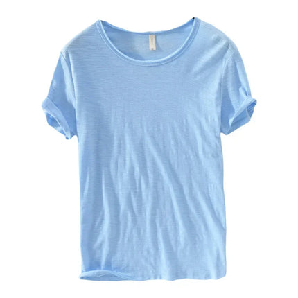 Retro Raw Edge T-Shirt for Men, 100% Cotton, Lightweight,Breathable,Slim-fit, Monochromatic, O-Neck, Casual Basic Top PlatiNum