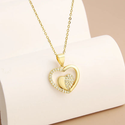 MHS.SUN Collana con ciondolo a doppio cuore alla moda per donne e ragazze Gioielli con catena a clavicola colver a quattro foglie placcati in oro di alta qualità