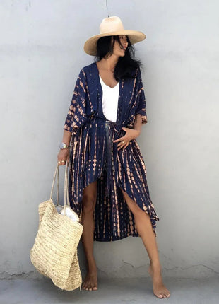 Copricostume da spiaggia da donna con apertura sul davanti, maxi cardigan, kimono, costume da bagno con cinture platinumshop