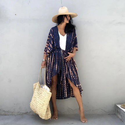 Copricostume da spiaggia da donna con apertura sul davanti, maxi cardigan, kimono, costume da bagno con cinture platinumshop