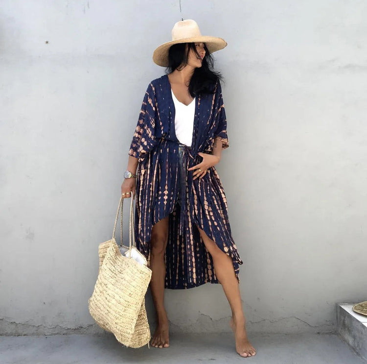 Copricostume da spiaggia da donna con apertura sul davanti, maxi cardigan, kimono, costume da bagno con cinture platinumshop
