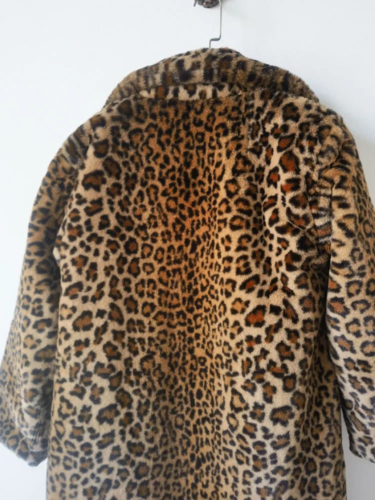 ZADORIN Winter Long Fluffy Leopard Print Jacket Women Lapel Warm Faux Fur Coat Women Korean Fashion Loose Fur Jacket Outerwears