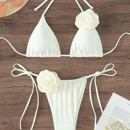 Costume da Bagno Sexy con Fiori e Fascia, Bikini a Perizoma 2025, Costumi da Bagno Donna con Lacci, Set Bikini Brasiliano, Biquini Mujer platinumshop