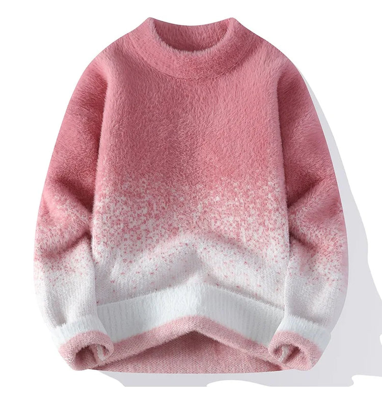 Imitation Mink Sweater for Men's Gradient Knitted Sweater for Couples Round Neck Thickened Warm Casual Pullover