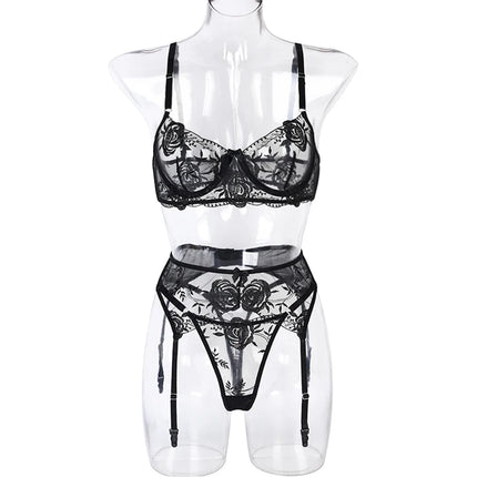 Women Lingeries Set Lace Embroidery Push Up Bra Panties Sets Deep V Gather Top Sexy Underwear Bras Brassiere Lingerie Set Sissy