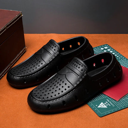 Mocassini Comodi da Uomo in Pelle, Scarpe Antiscivolo da Guida, Sandali Estivi, Zoccoli Casual con Punta Tonda, Scarpe da Lavoro Slip-on