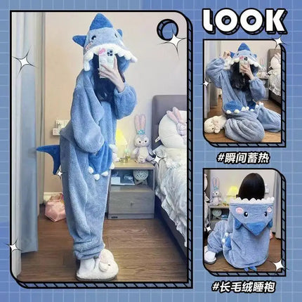 Girls Cartoon Bunny Kigurumi Onesie Pajamas Winter Thick Plush Fleece Hooded Jumpsuit Sleepwear Cute Bow Homewear Loungewear