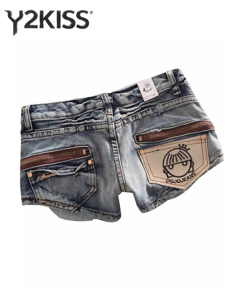 Summer Women Kpop Jean Shorts Abi Y2K 2000s Ripped Denim Hot Pants Grunge Gyaru Japanese American Retro Cyber Punk Harajuku Tide PlatiNum