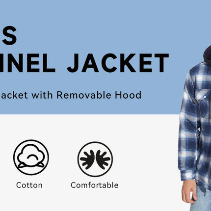 TACVASEN Men's Flannel Shirt Jacket with Removable Hood Plaid Quilted Lined Winter Coats Thick Hoodie Outwear Man Fleece Shirts