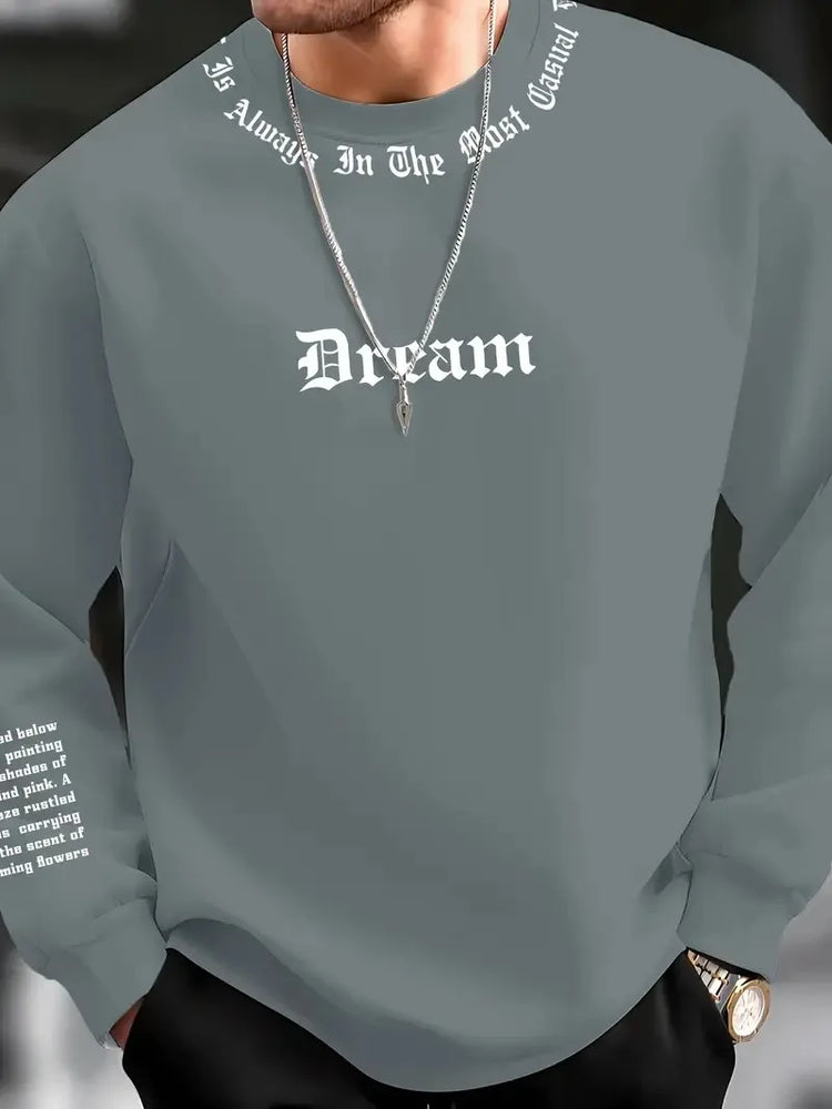 The New Men's Round-Neck Hoodie for Spring and Autumn 2025 Features a Casual and Comfortable 3D Letter Print on the Street