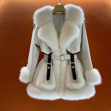 Ladies 2025 Winter Fake Fox Fur Coat Medium Long Sleeve Fluffy Teddy Jacket Women's New Warm Thicken Lined Luxury Casual Outwear