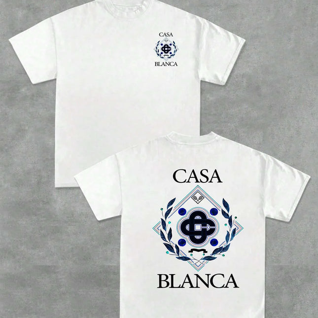 T-shirt décontractée à manches courtes pour homme, adaptée à toutes les saisons, tenue quotidienne, motif recto-verso Blanca, unisexe, disponible en noir