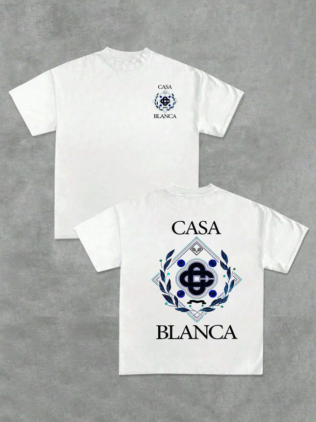 Men's casual short-sleeved t-shirt suitable for all seasons, daily wear, double-sided Blanca pattern, unisex, available in black