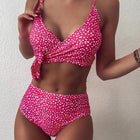 Costume da bagno bikini da donna verde a pois a vita alta brasiliano push-up con lacci e bendaggio, nuovo modello 2026, per la spiaggia PlatiNum