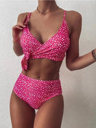 Costume da bagno bikini da donna verde a pois a vita alta brasiliano push-up con lacci e bendaggio, nuovo modello 2026, per la spiaggia PlatiNum