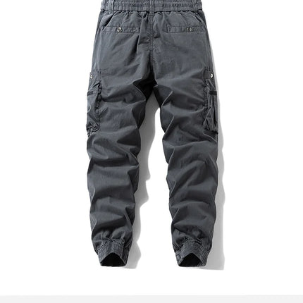 Men Zipper Flap Cargo Jogger Pants Elastic Drawstring Waist Cuffed Hem Wear Resistant Tactical Outdoor Trousers539