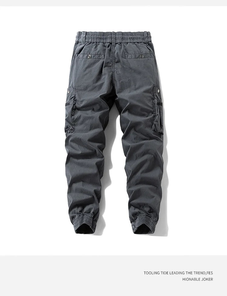 Men Zipper Flap Cargo Jogger Pants Elastic Drawstring Waist Cuffed Hem Wear Resistant Tactical Outdoor Trousers539