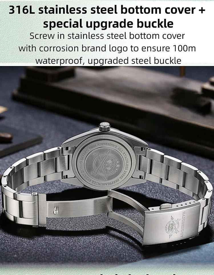 ADDIESDIVE AD2066 Men's Luxury Watch VH31 10Bar Waterproof BGW9 Super Luminous 316L Stainless Steel Reloj Hombre Quartz Watches